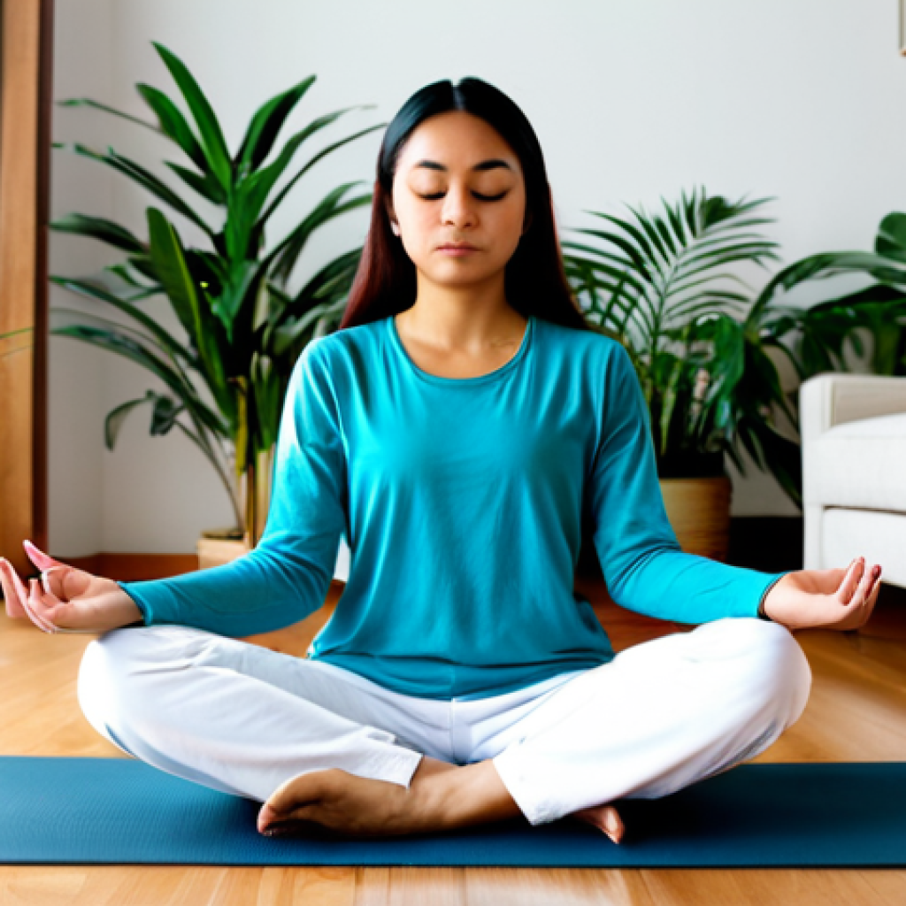 정신건강 관리의 디지털 혁신 사례 연구 - Woman Using a Meditation App**

"A young Malay woman, fully clothed in comfortable yoga attire, sitt...