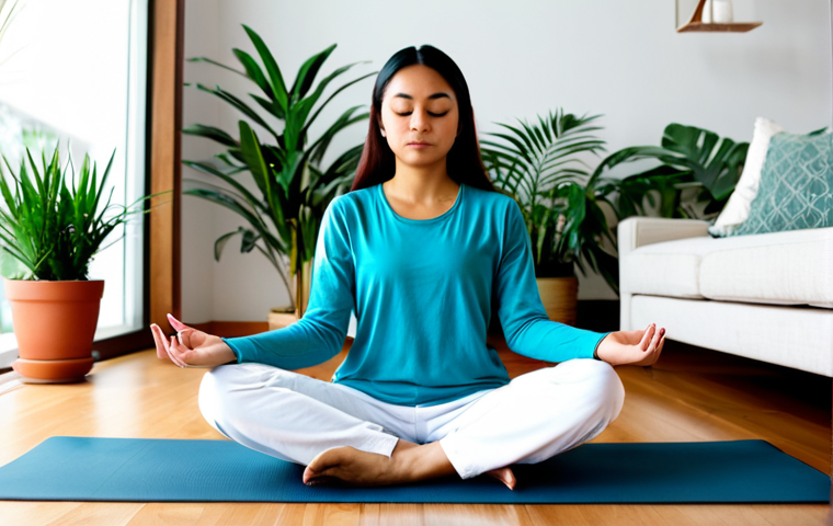 정신건강 관리의 디지털 혁신 사례 연구 - Woman Using a Meditation App**
"A young Malay woman, fully clothed in comfortable yoga attire, sitt...