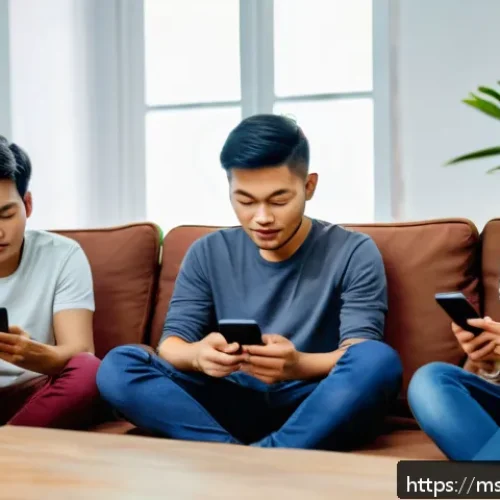 Home 31 정신건강 테크의 지속 가능성 평가 - A diverse group of young Malaysian adults using mental health mobile applications on their smartphon...