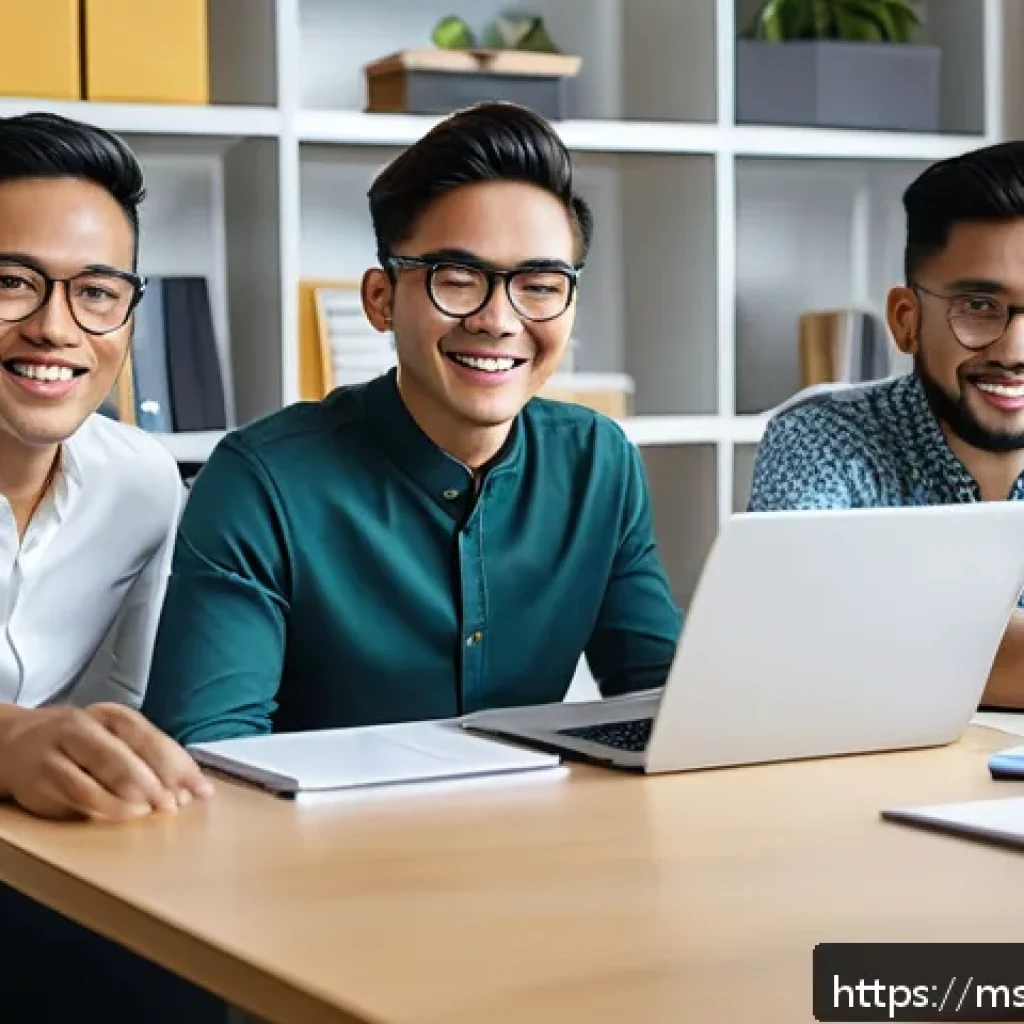 정신건강을 위한 협업 플랫폼의 필요성 - A diverse group of young Malaysian professionals collaborating remotely via a sleek digital platform...