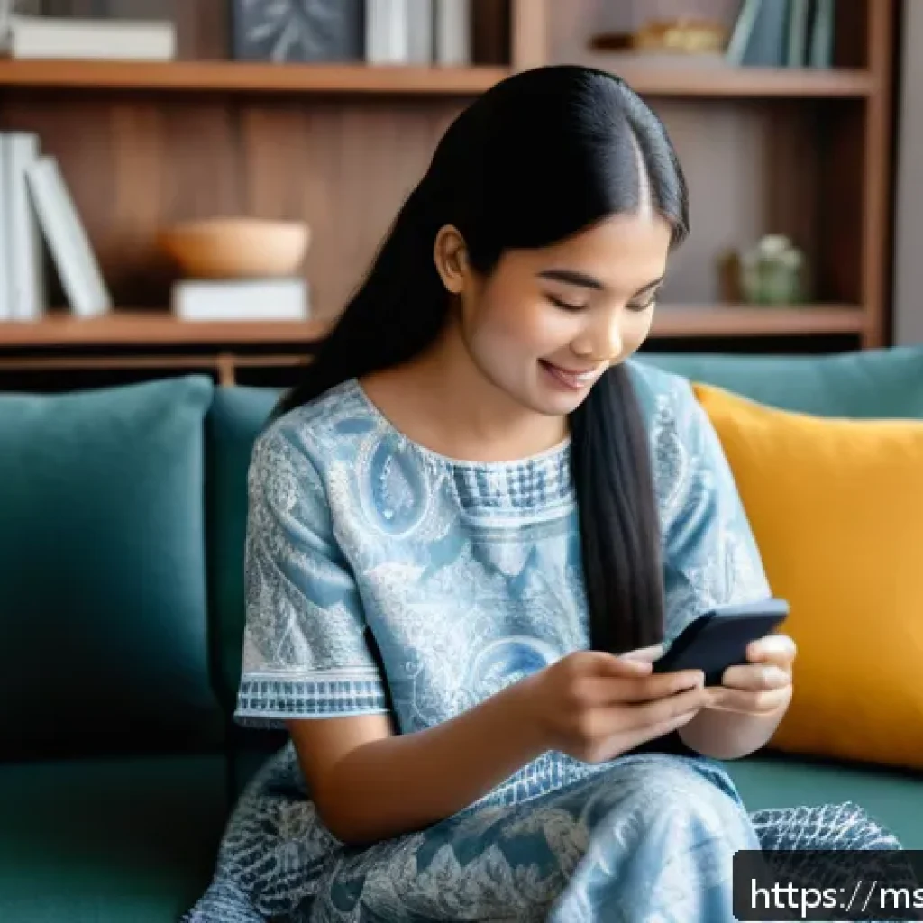 정신건강 콘텐츠 플랫폼 비교 - A cozy and modern home office setting showing a young Malay woman comfortably seated on a sofa using...