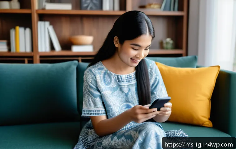 정신건강 콘텐츠 플랫폼 비교 - A cozy and modern home office setting showing a young Malay woman comfortably seated on a sofa using...